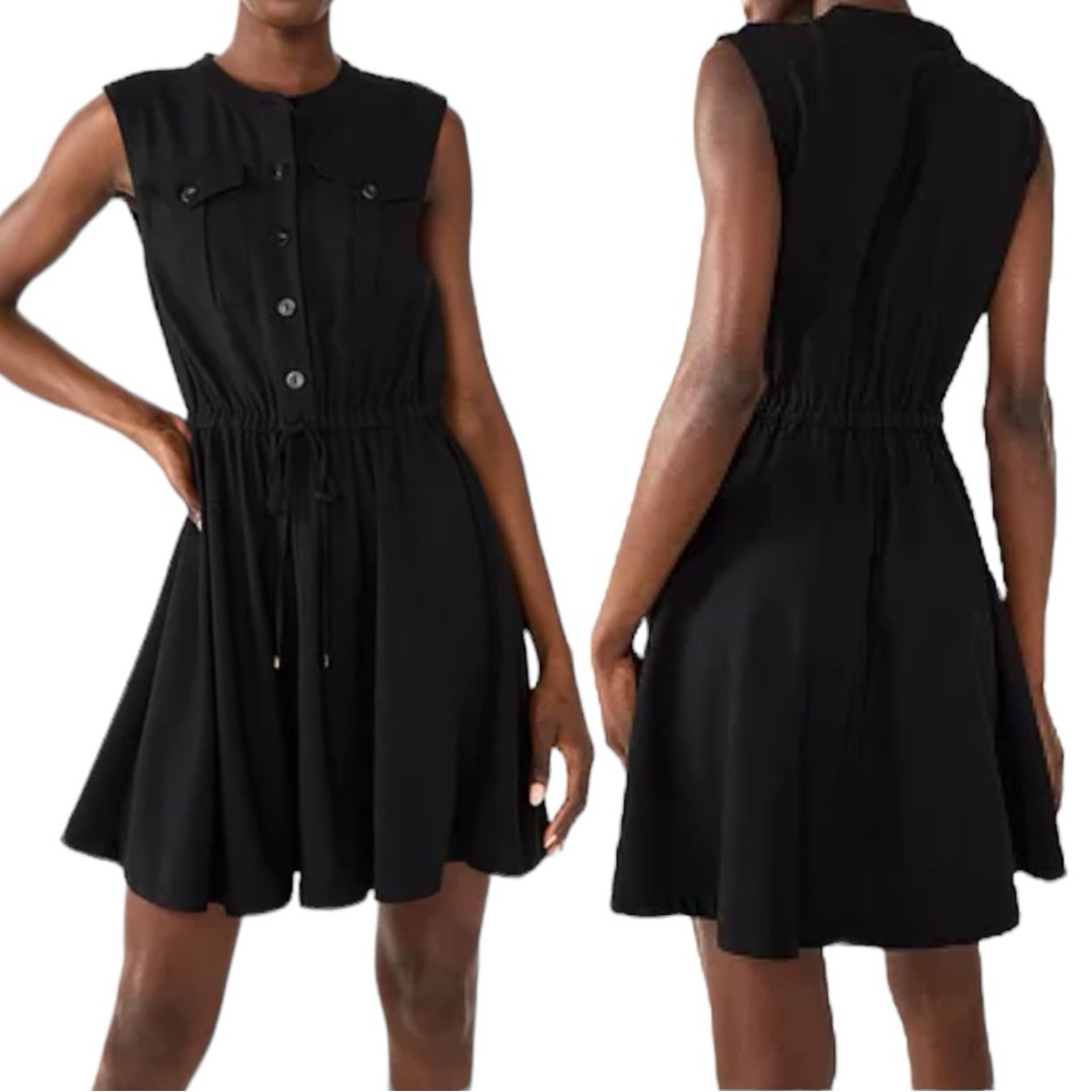 Nine West Womans Dress X-Large Sleeveless Buttons Tie Waist Fit & Flare